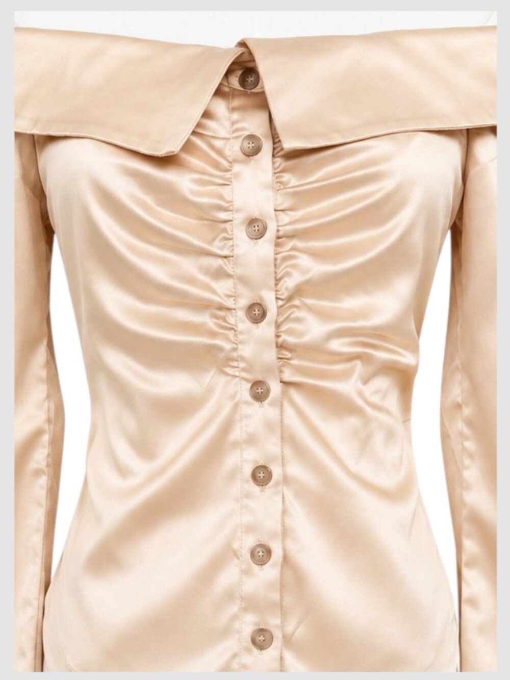 Anthropologie Off Shoulder Satin Ruched Blouse Champagne Cream XS - Picture 3 of 9